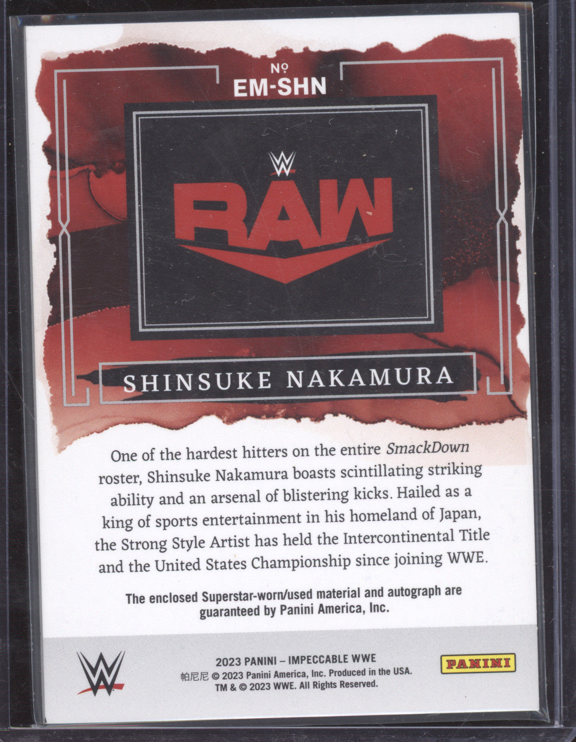 2023 Panini Impeccable WWE Shinsuke Nakamura #EM-SHN 22/25 Superstar-worn Auto