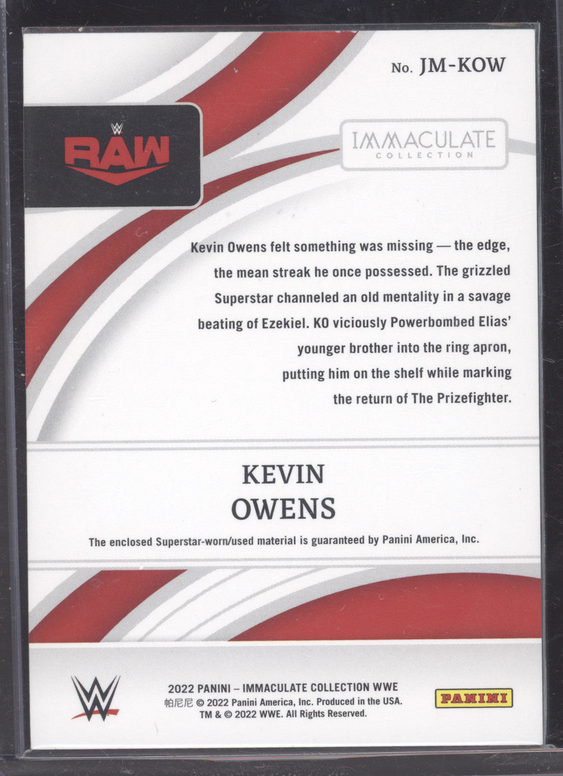 2022 Panini Immaculate Collection WWE Kevin Owens #KOW Jumbo Mem. Shirt 32/50