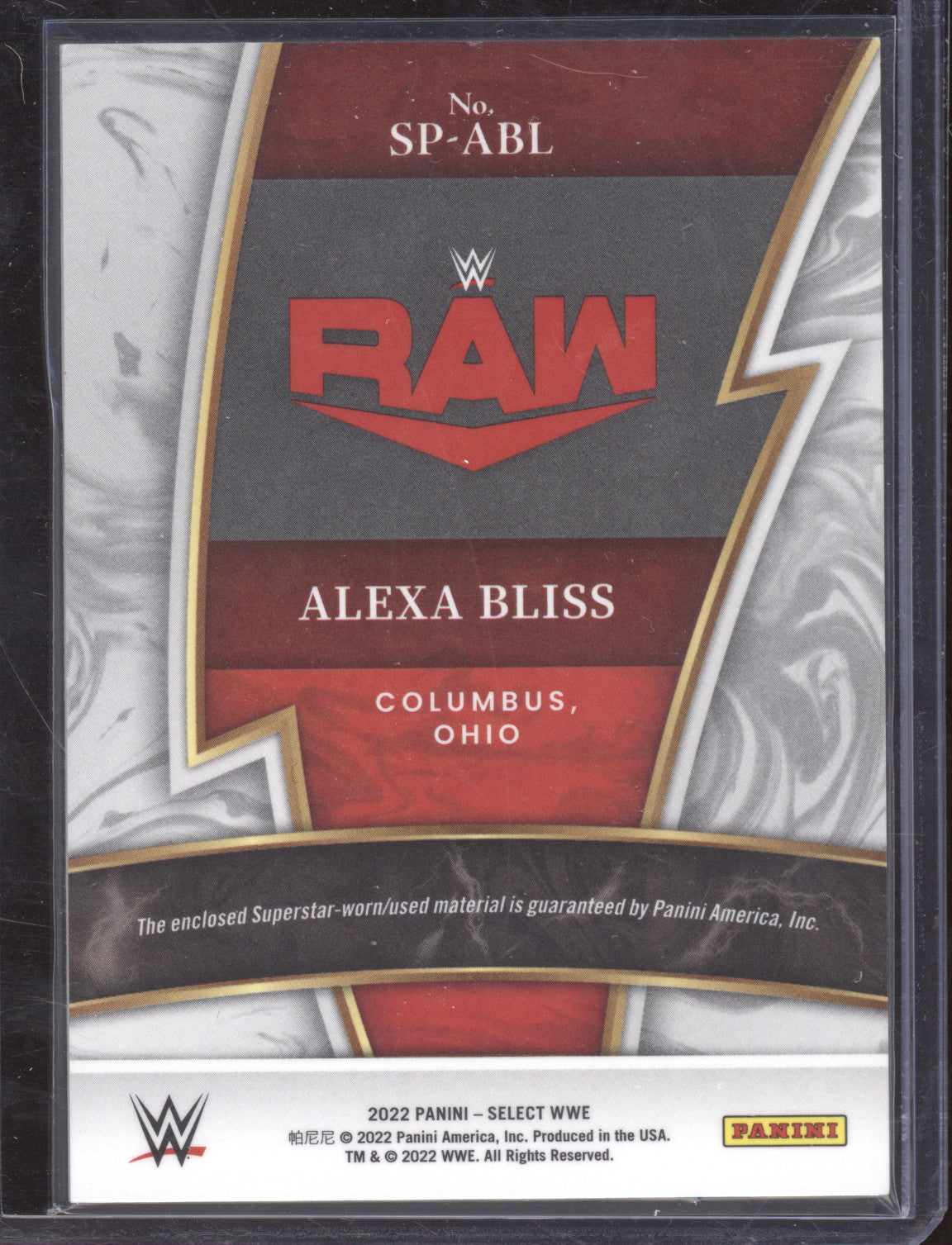 2022 Panini Select WWE Alexa Bliss #SP-ABL Superstar-worn/used material