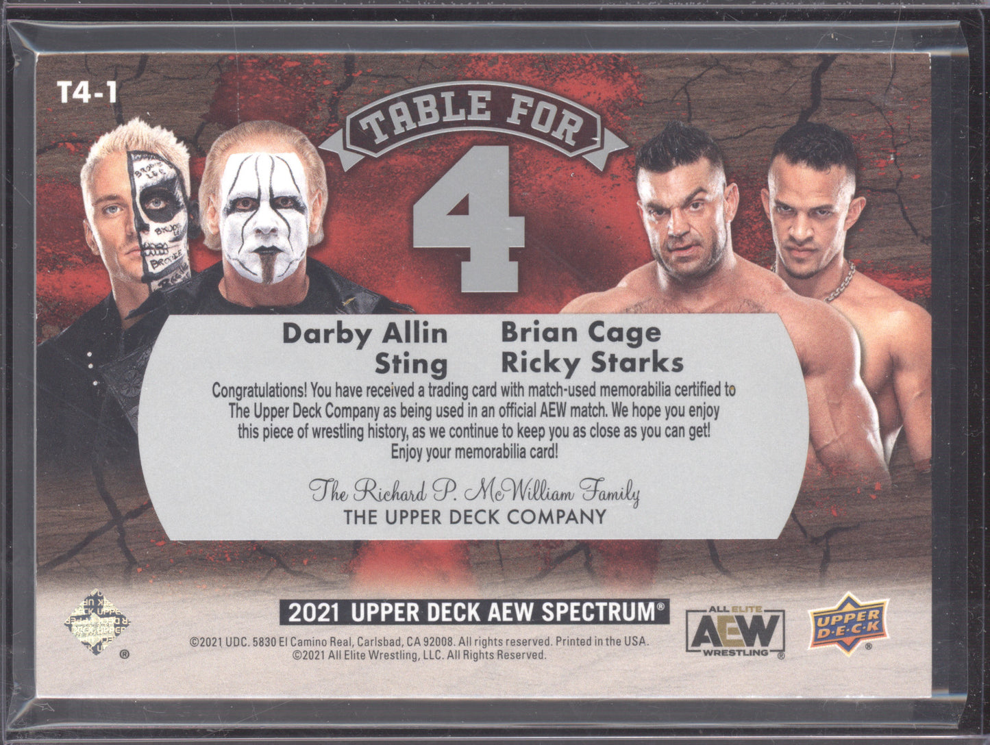 2021 Upper Deck AEW Spectrum B. Cage R. Starks Darby Allin Sting #1 Table for 4