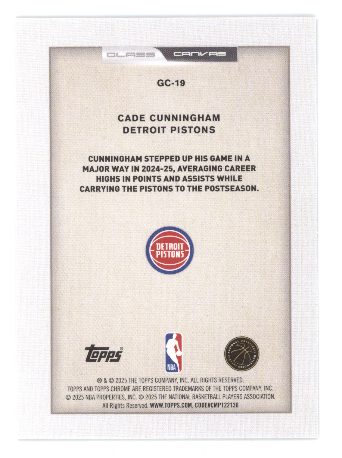 2025 Topps Chrome Cade Cunningham #GC-19 Glass Canvas