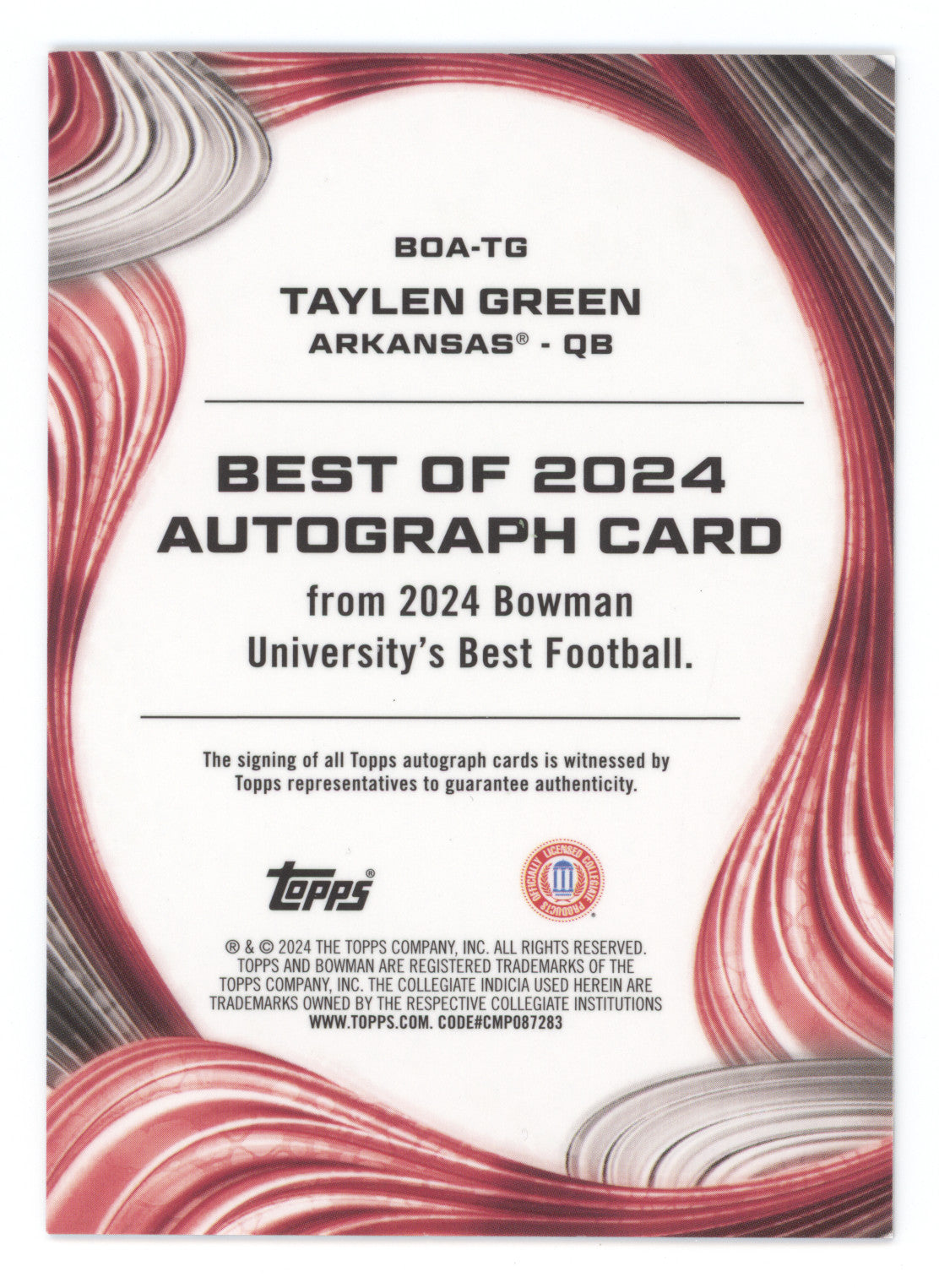2024 Bowman University Best of 2024 Autograph Taylen Green #BOA-TG White 4/5