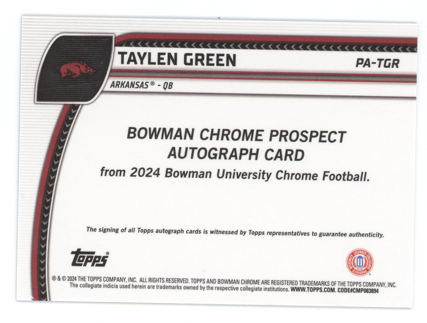 2024 Bowman Chrome U Prospect Auto Taylen Green #PA-TGR Black