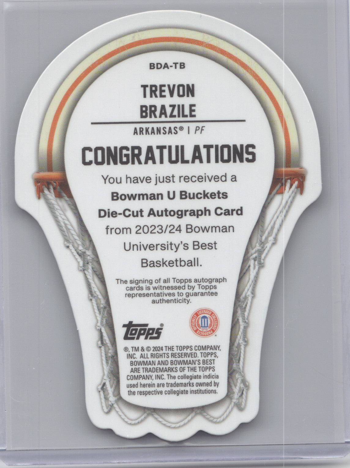 2024 Bowman University Best Buckets Trevon Brazile #BDA-TB Gold 10/50 Die-Cut