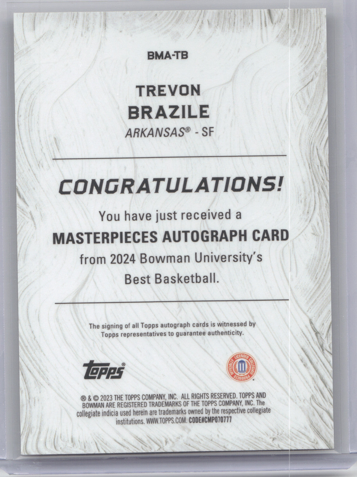 2024 Bowman University Best Masterpieces Trevon Brazile #BMA-TB Gold 45/50