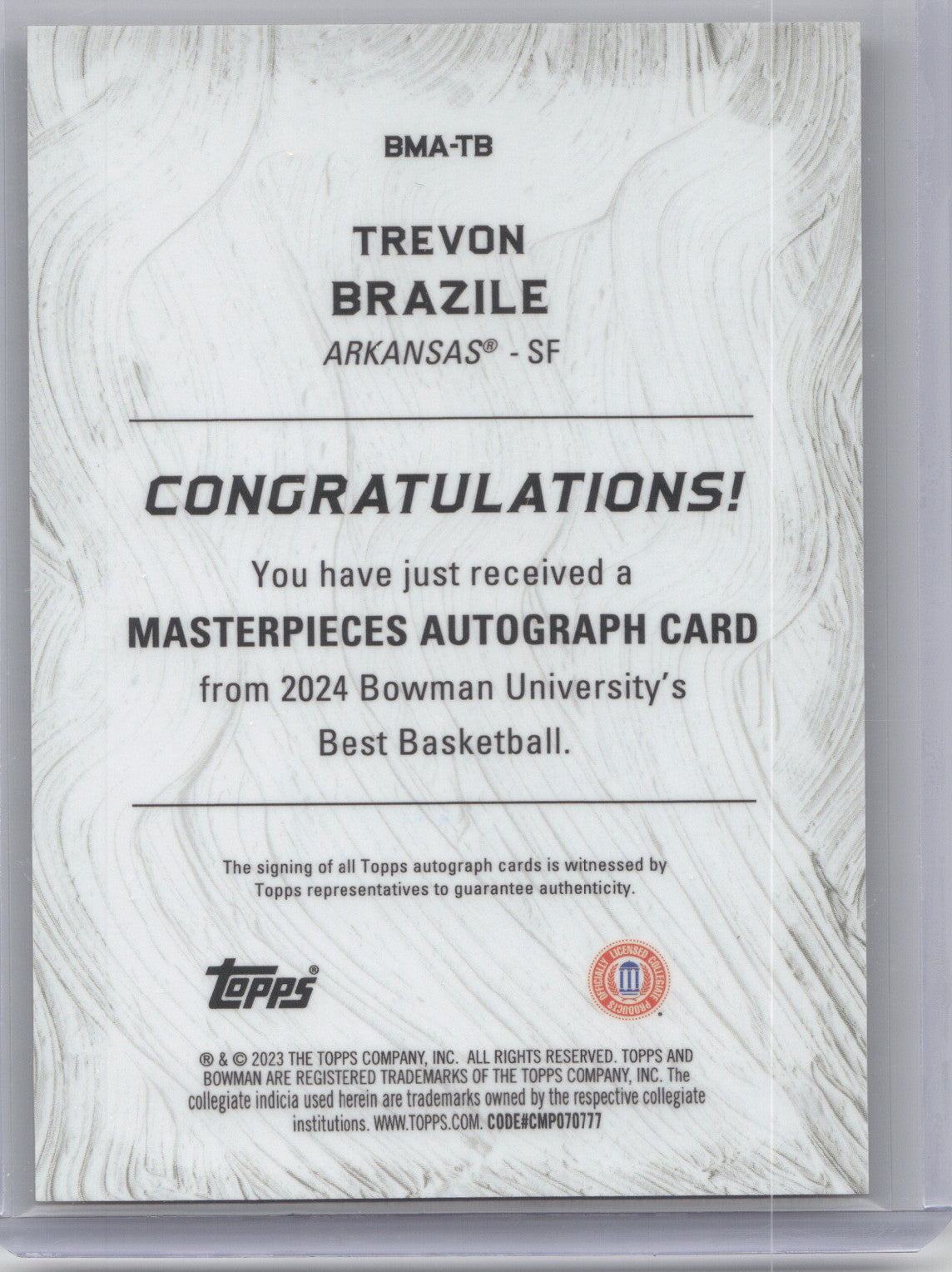 2024 Bowman University Best Masterpieces Trevon Brazile #BMA-TB Gold Geometric