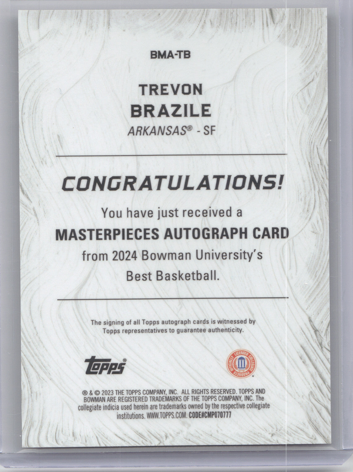 2024 Bowman University Best Masterpieces Trevon Brazile #BMA-TB Gold 28/50