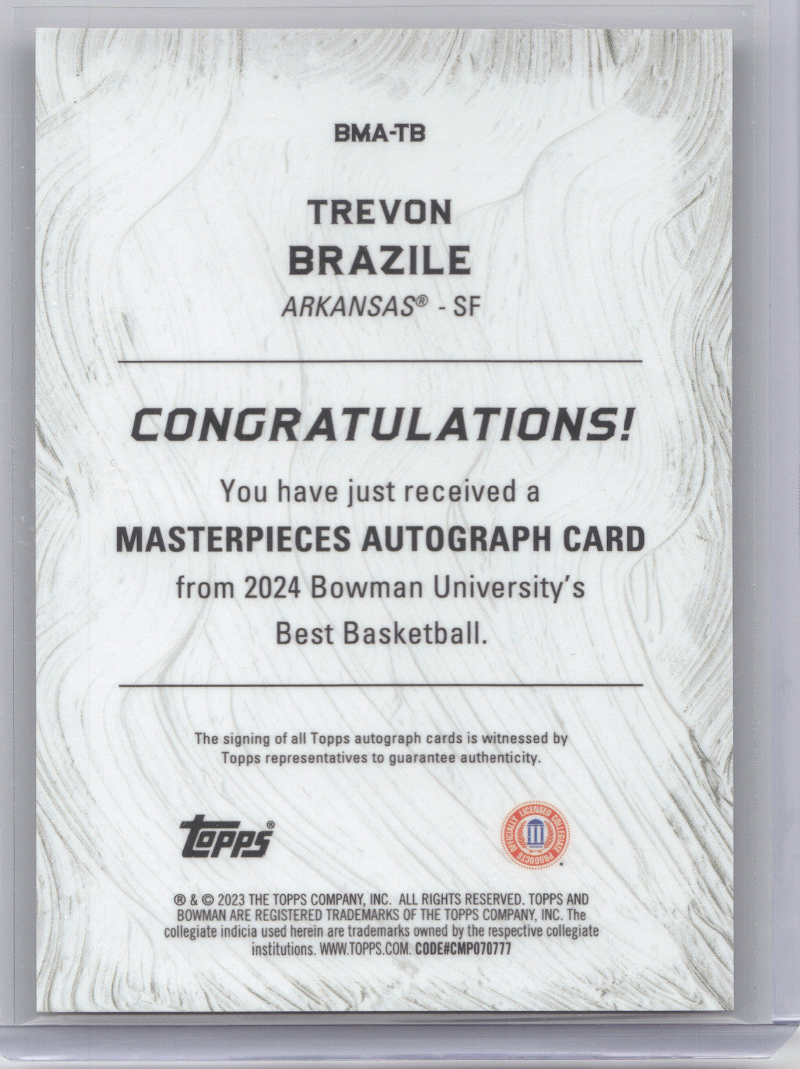 2024 Bowman U Best Masterpieces Trevon Brazile #BMA-TB Orange Geometric 20/25