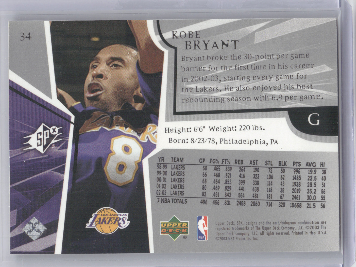 2003 Upper Deck SPx Kobe Bryant #34