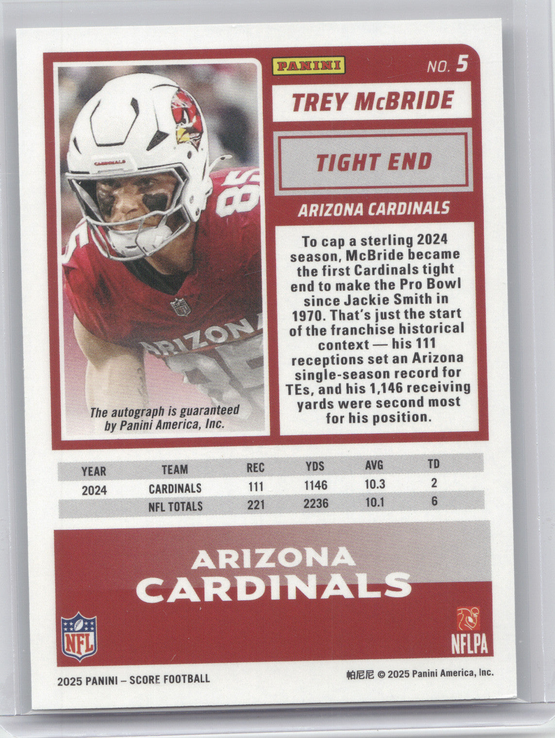 2025 Panini Score Football Trey McBride #5 Autograph
