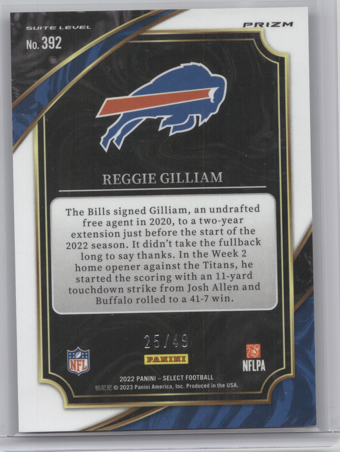 2022 Panini Select Reggie Gilliam #392 Red Disco Prizm RC 25/49