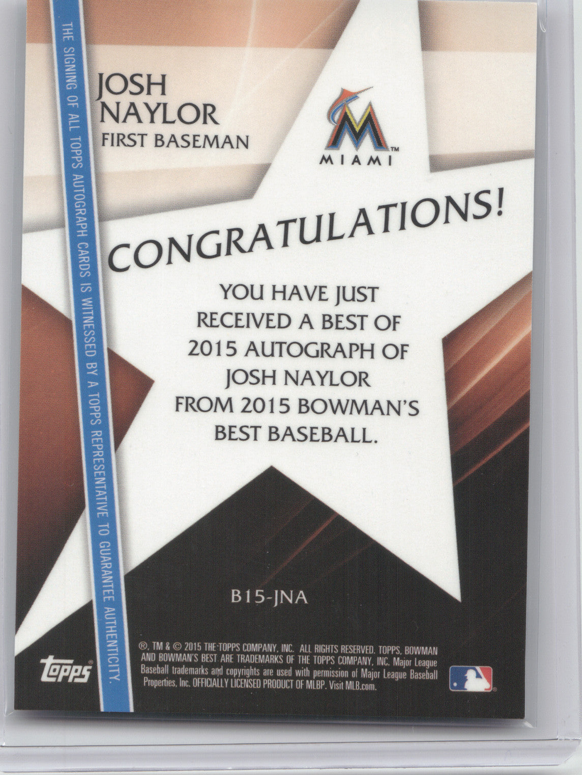 2015 Bowman's Bestof 2015 Autograph Josh Naylor #B15-JNA