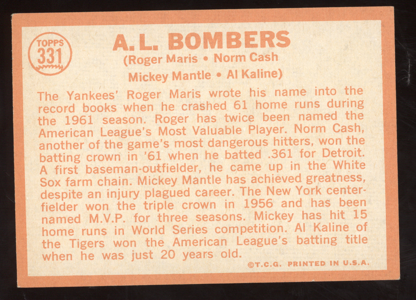 1964 Topps Roger Maris Mickey Mantle Norm Cash Al Kaline #331