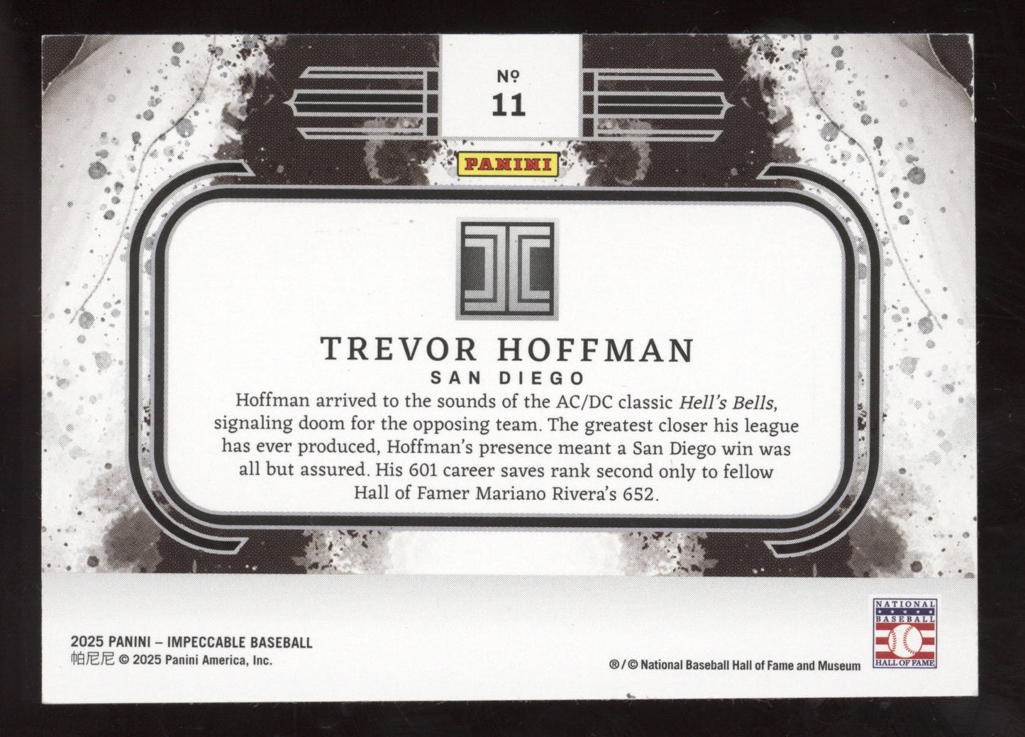 2025 Panini Impeccable Trevor Hoffman #11 04/25 Troy Ounce .999 Fine Silver Bar