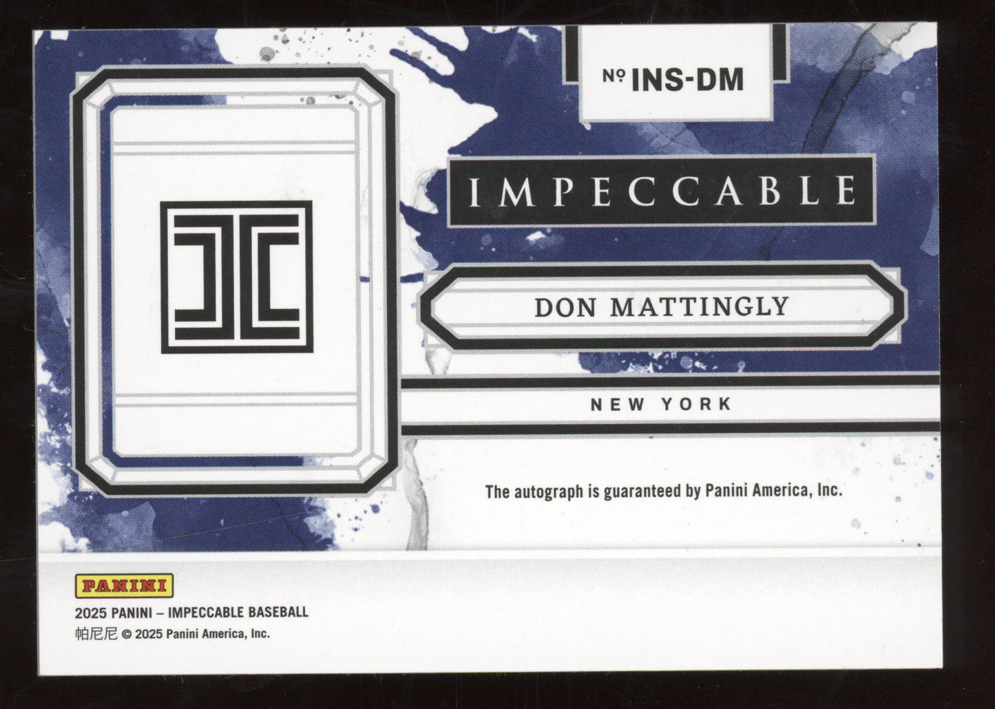2025 Panini Impeccable Baseball Don Mattingly #INS-DM 09/23 Jersey Number