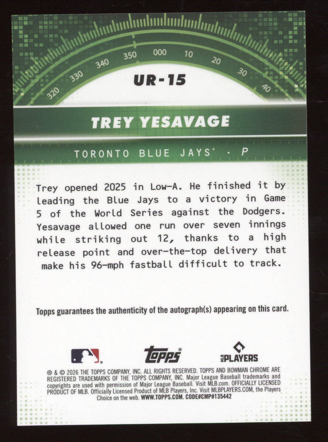 2026 Bowman Chrome Under the Radar Trey Yesavage #UR15 Autograph Orange 20/25 RC