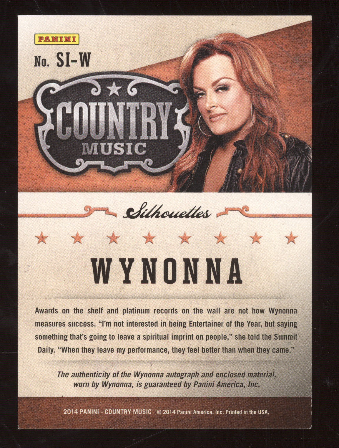 2014 Panini Country Music Silhouettes Wynonna 046/199 Authentic Material #SI-W