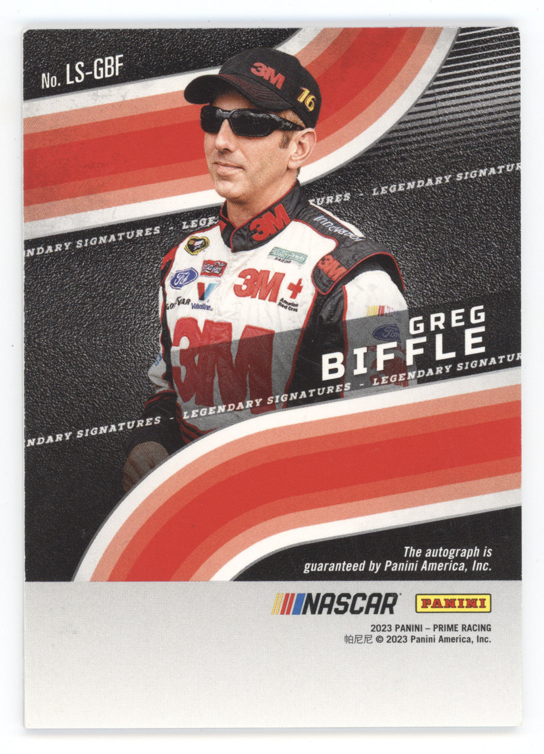 2023 Panini Prime Racing Legendary Signatures Greg Biffle #LS-GBF 30/99