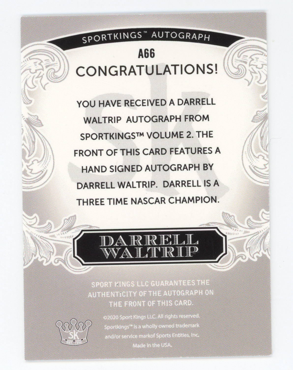 2020 SportKings Autograph Darrell Waltrip #A66 23/25