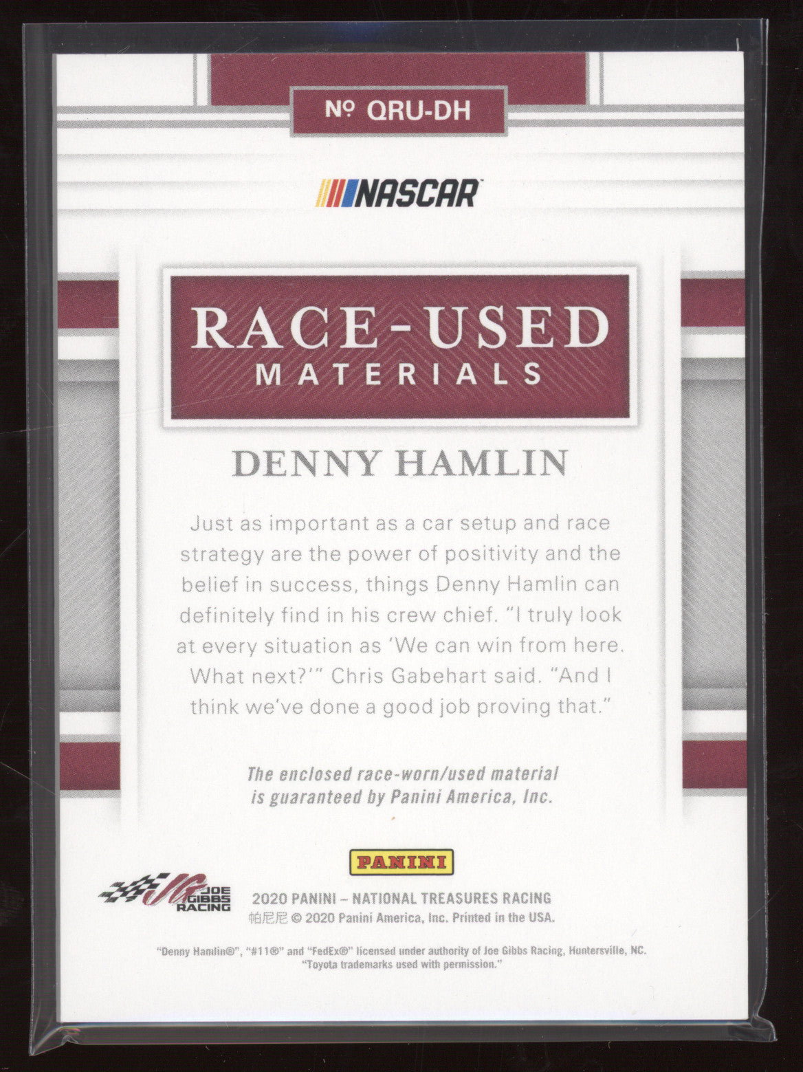 2020 Panini National Treasures Racing Denny Hamlin #QRU-DH 08/10 Race-Used Tires
