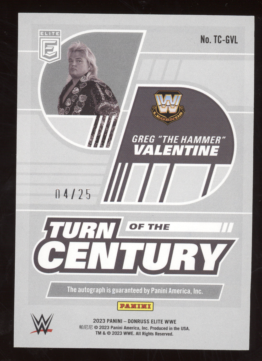 2023 Donruss Elite Turn of the Century Greg The Hammer Valentine #GVL Blue 04/25
