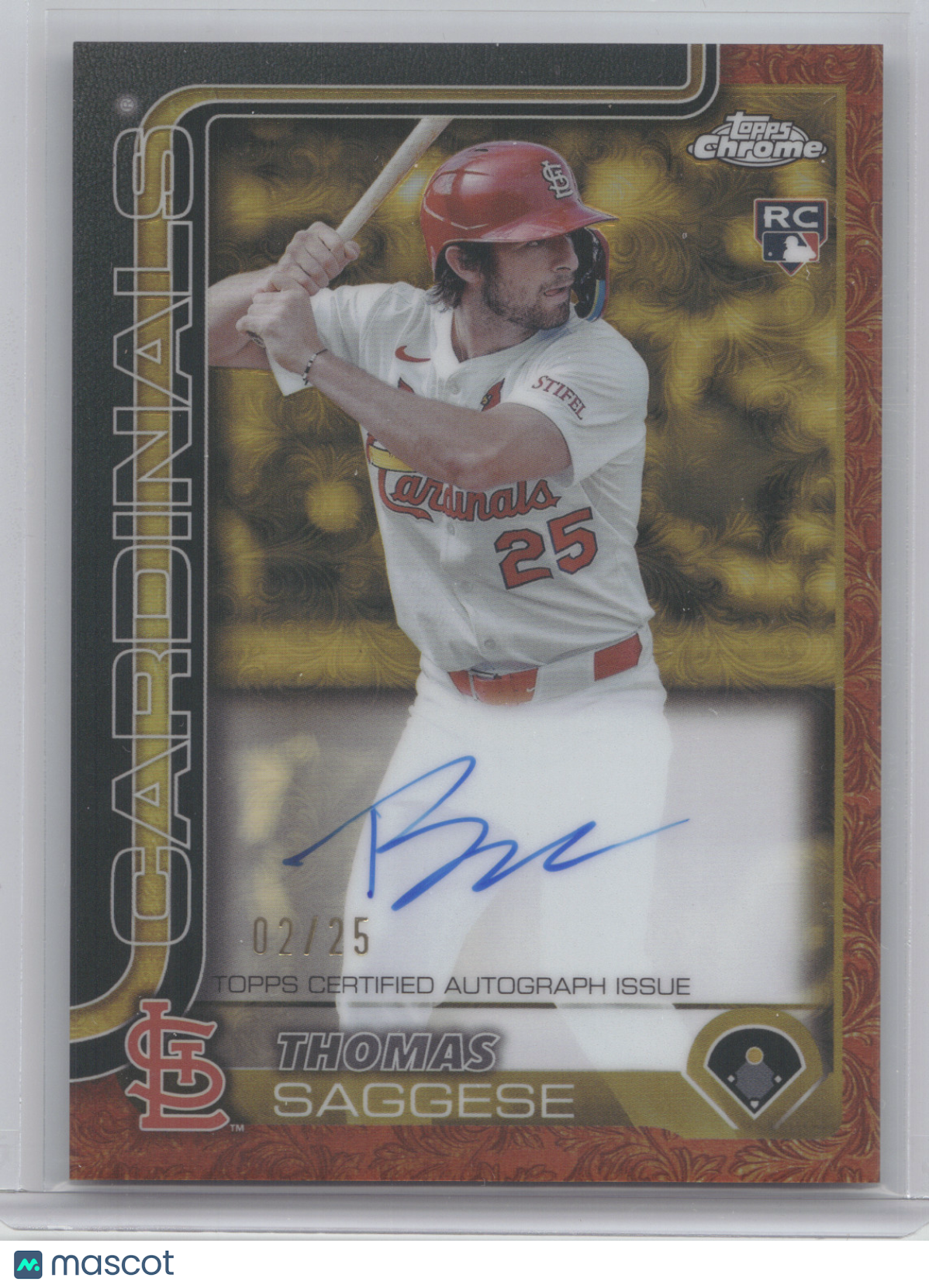 2025 Topps Chrome Gilded Collection Thomas Saggese #TSA Autograph Orange 02/25