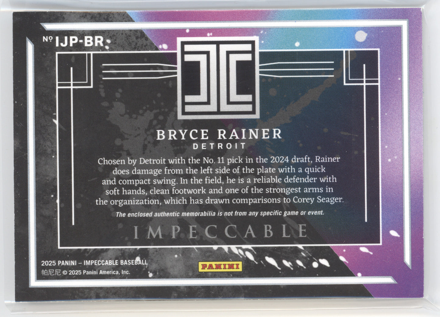 2025 Panini Impeccable Bryce Rainer #IJP-BR 3/6 Fielding Gloves