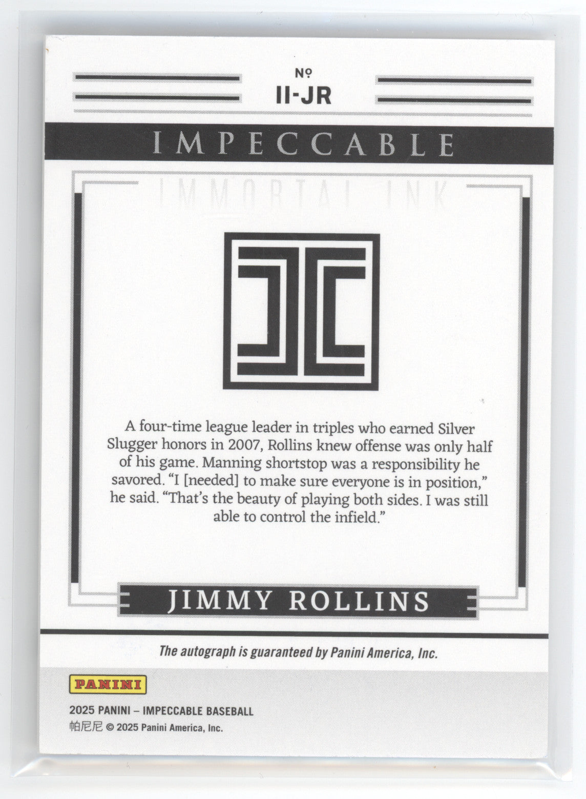 2025 Panini Impeccable Immortal Ink Jimmy Rollins #II-JR 21/35