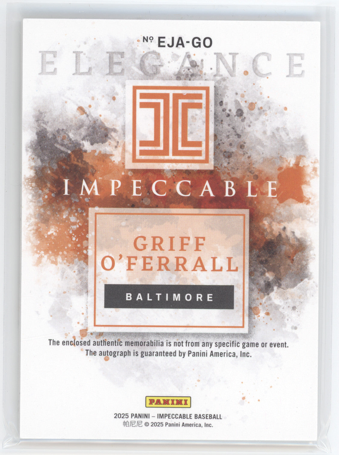 2025 Panini Impeccable Elegance Griff O'Ferrall #GO 08/10 Memorabilia Patch Auto