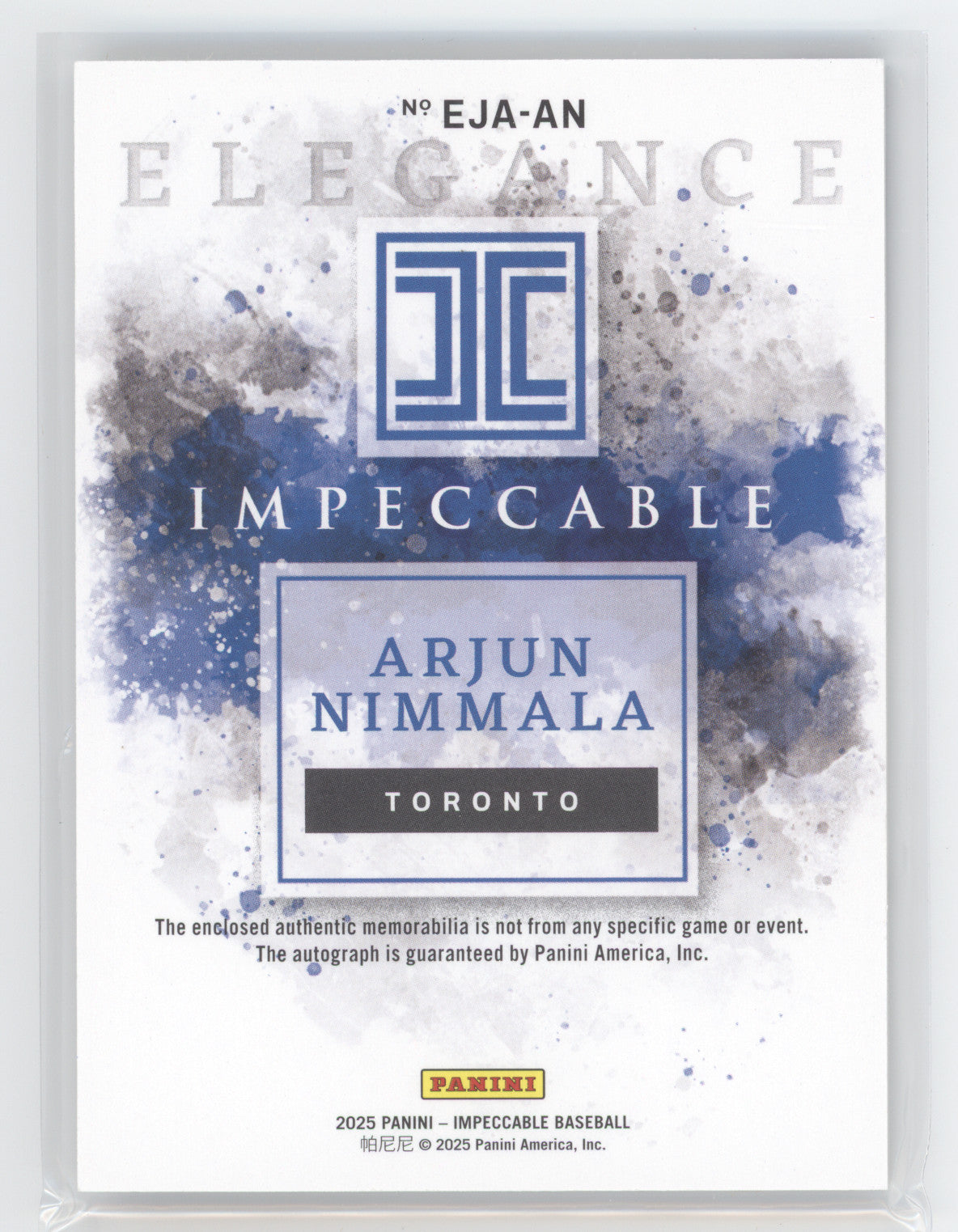 2025 Panini Impeccable Elegance Arjun Nimmala #EJA-AN Patch Auto 94/99