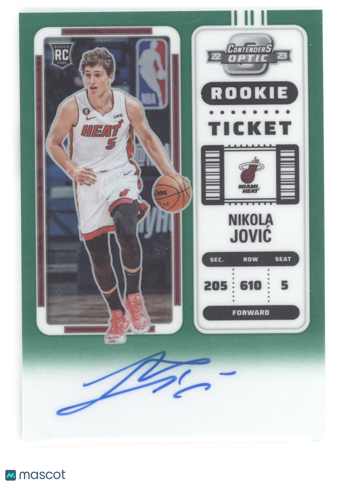 2022 Panini Contenders Optic Prizm Nikola Jović #120 Autograph Green RC 52/75
