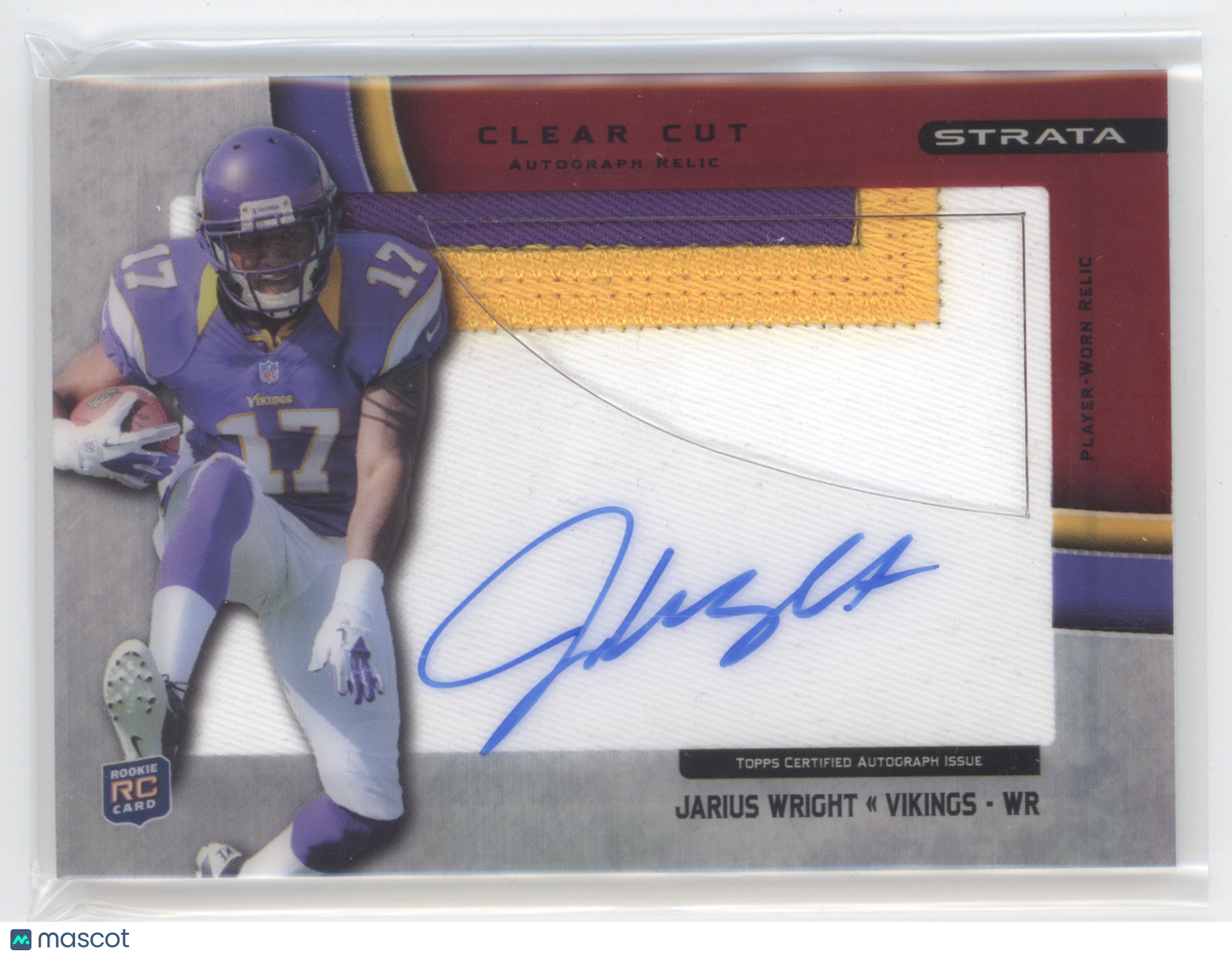 2012 Topps Strata Clear Cut Jarius Wright #CCARJW 22/30 Autograph Relic Patch RC