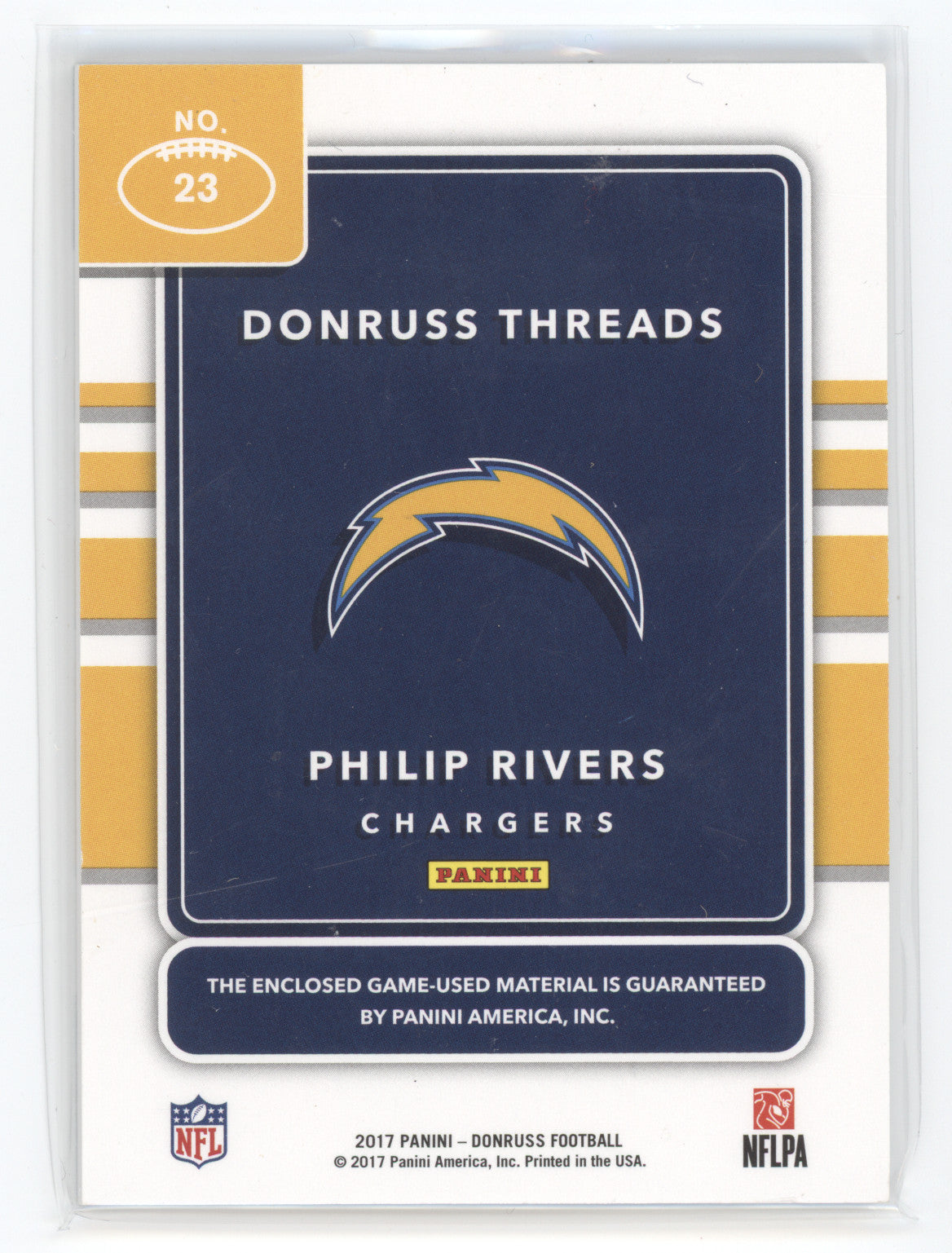 2017 Panini Donruss Threads Philip Rivers #23 07/10 Game-Used Material