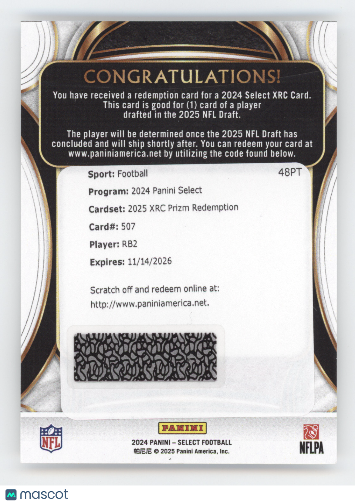 2024 Panini Select 2025 XRC Prizm Redemption RB2 #507