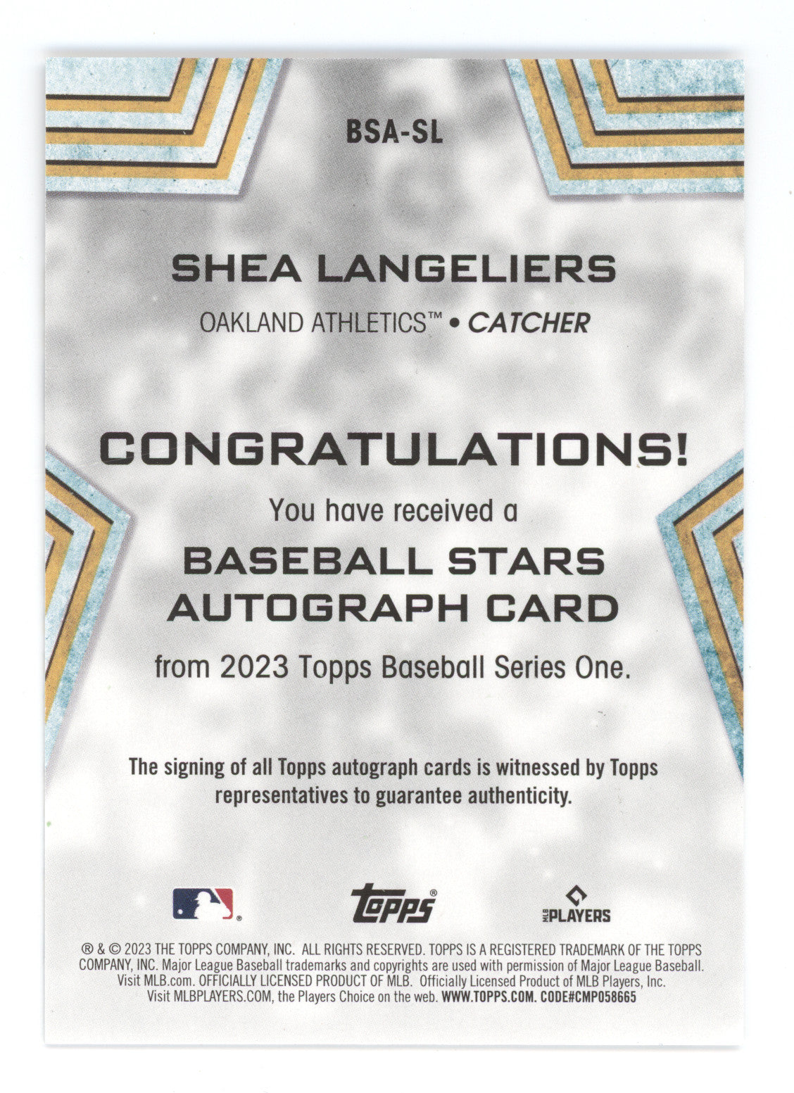 2023 Topps Baseball Stars Autograph Shea Langeliers #BSA-SL RC