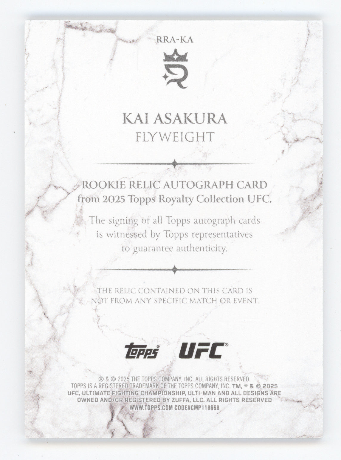 2025 Topps Royalty Collection UFC Kai Asakura #KA 02/10 Rookie Relic Autograph