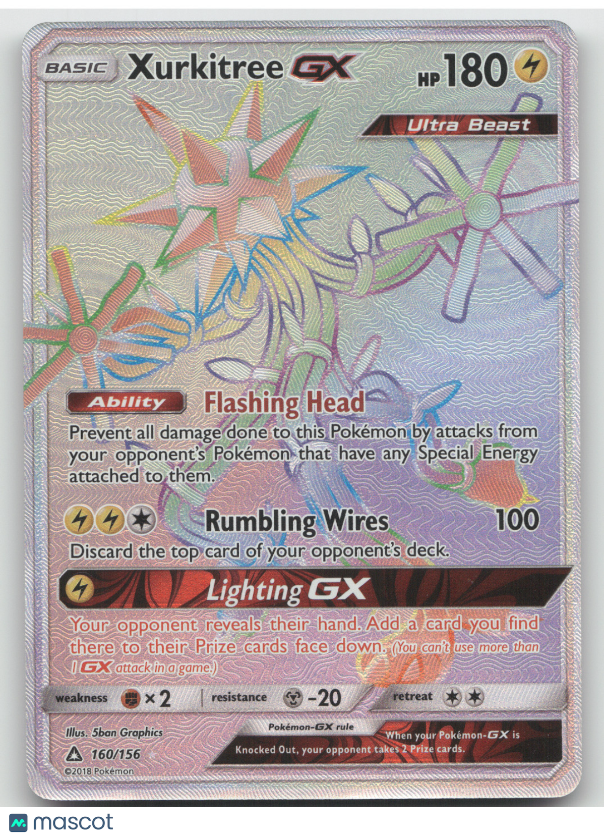 2018 Ultra Prism Xurkitree GX Rainbow Secret Rare #160/156