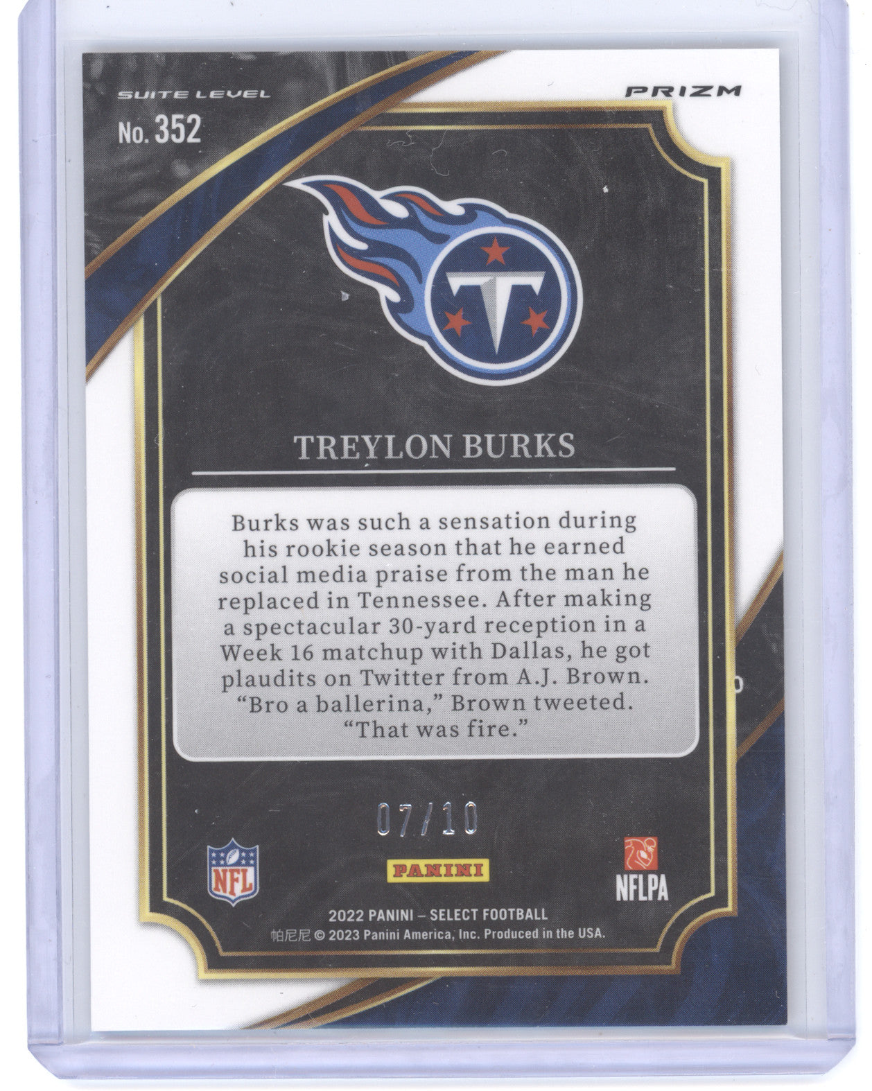 2023 Panini Select Football Treylon Burks #352 Gold Disco 07/10 RC