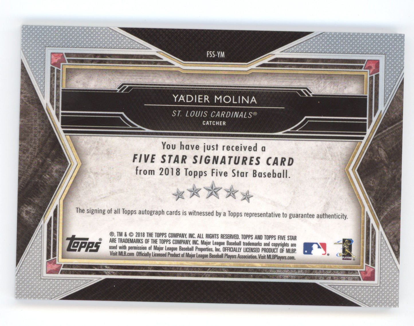 2018 Topps Five Star Signatures Yadier Molina #FSS-YM 35/45