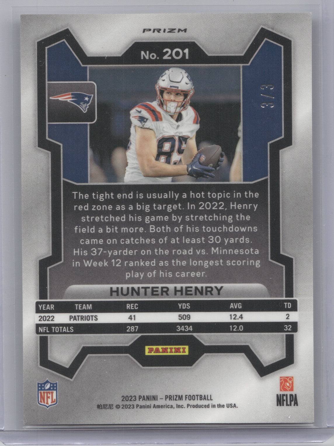2023 Panini Prizm Hunter Henry #201 White Knight 3/3