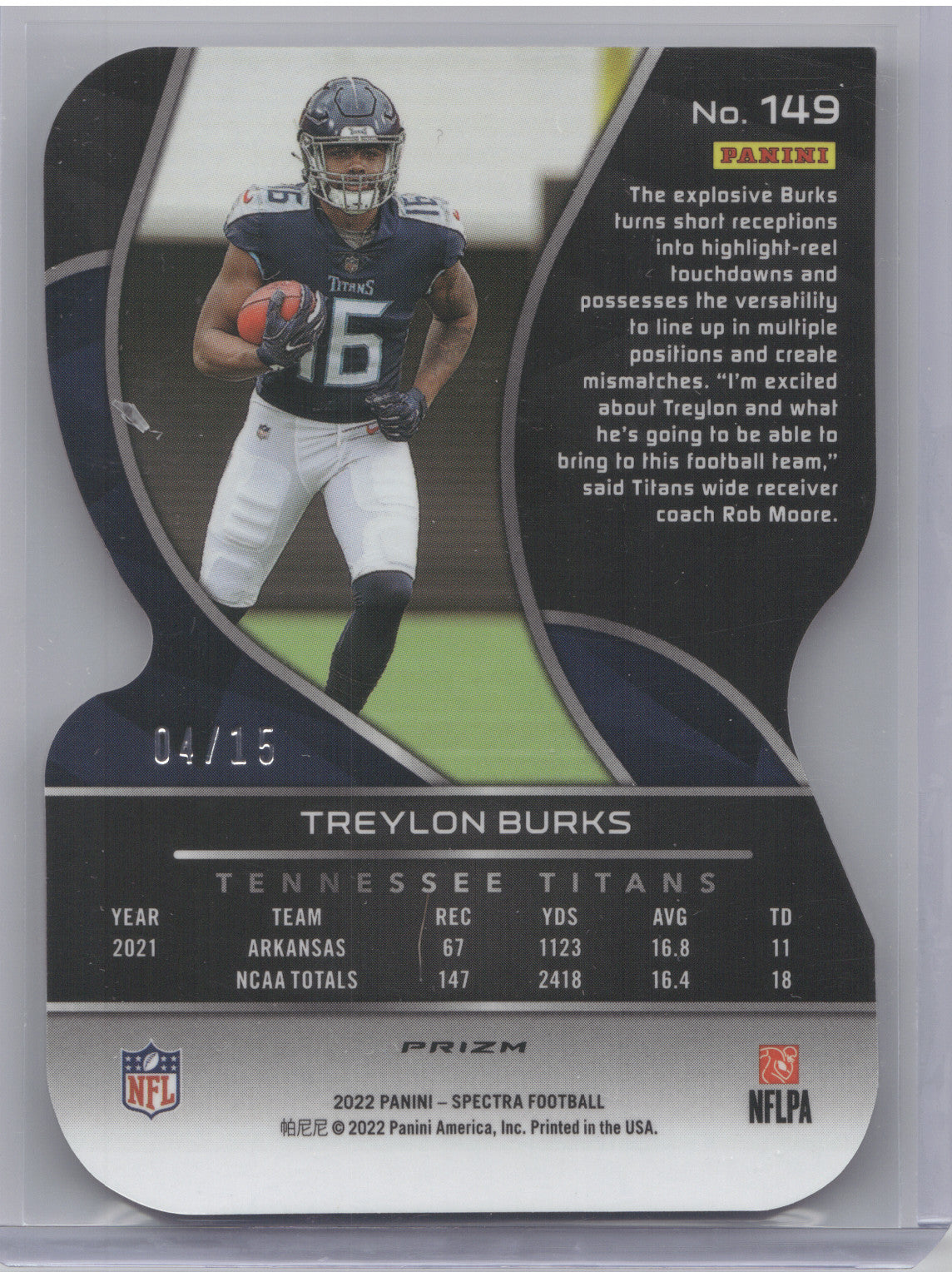 2022 Panini Spectra Prizm Treylon Burks #149 Neon Orange Die Cut RC 04/15