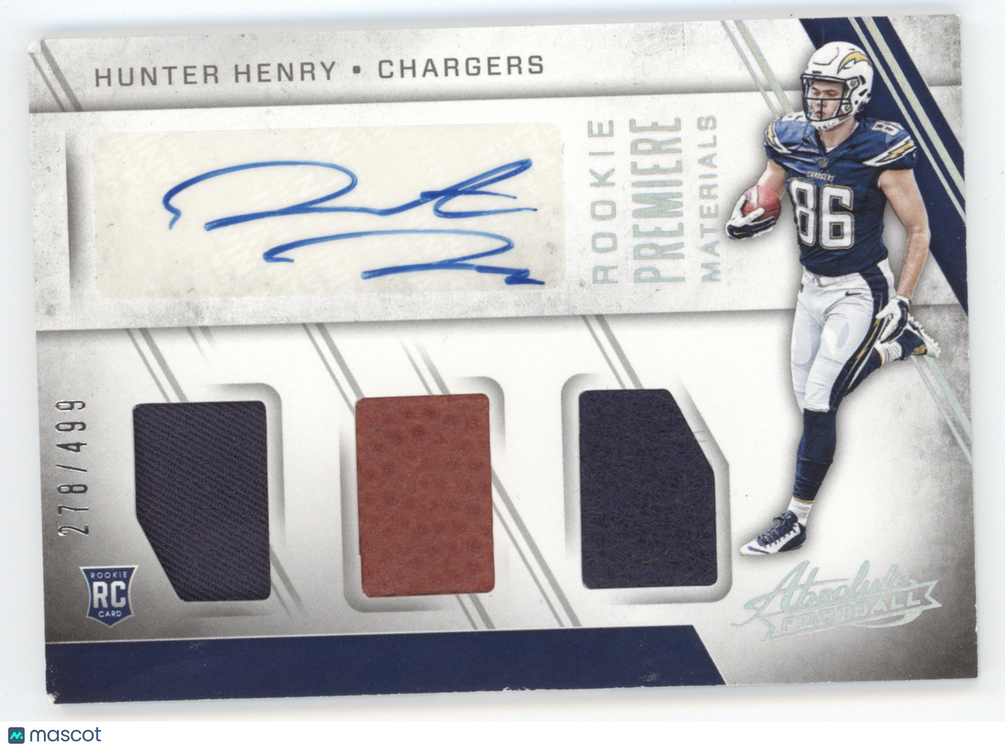 2016 Panini Absolute Premiere Material Hunter Henry #210 Triple Relic 278/499 RC