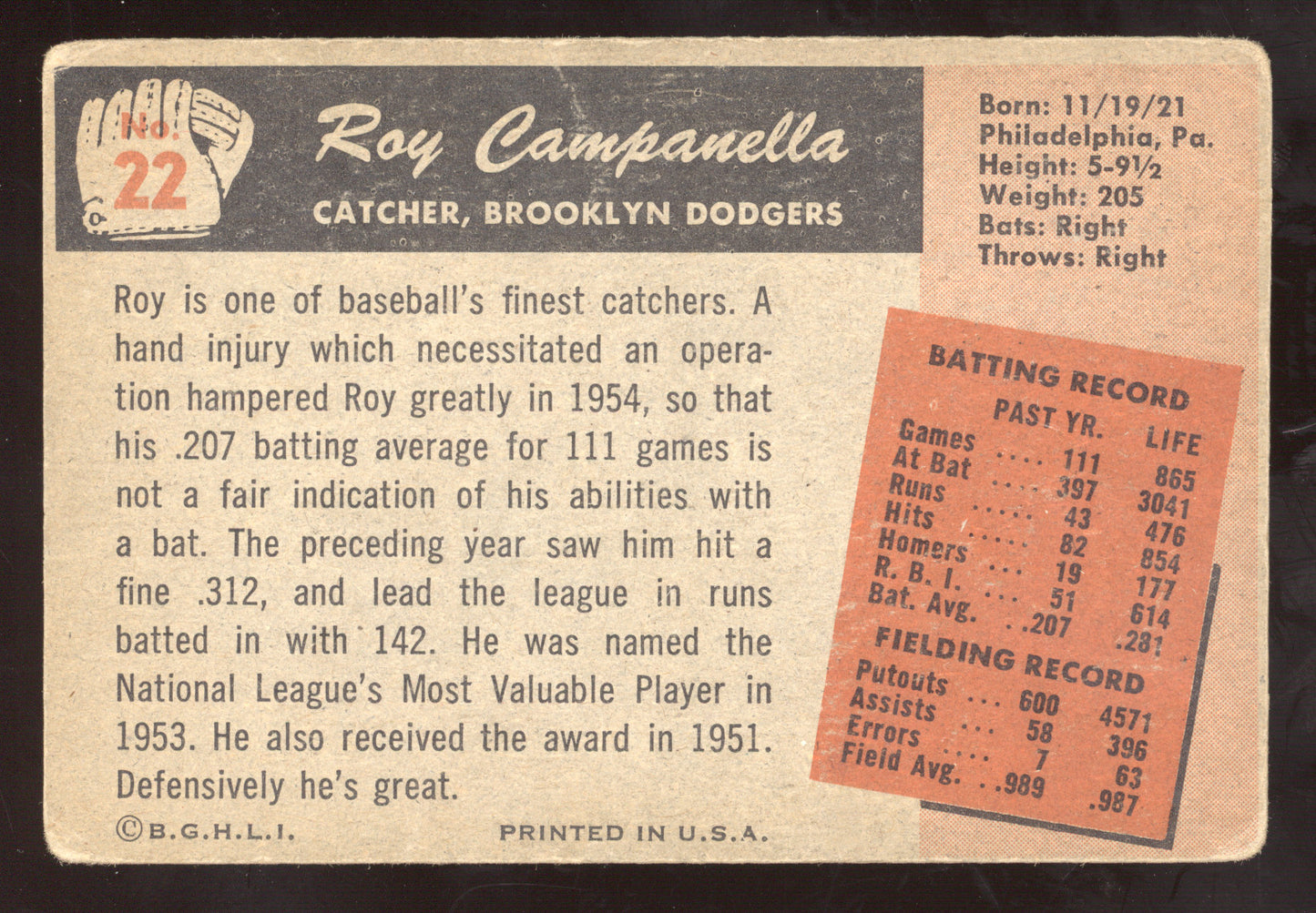 1955 Bowman Roy Campanella #22