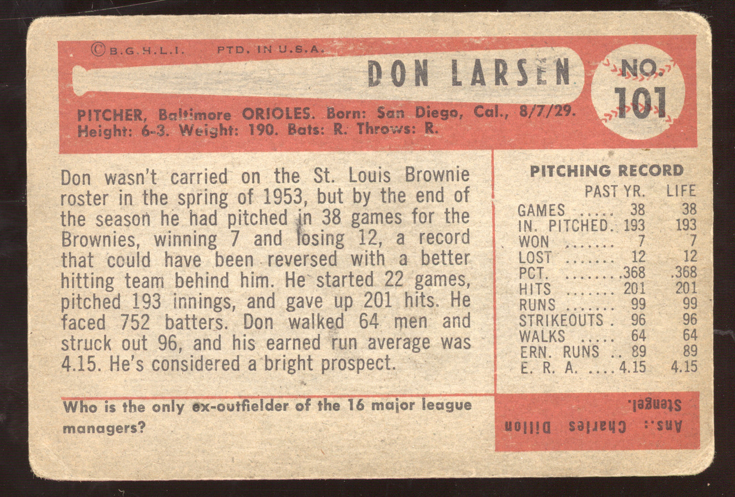 1954 Bowman Don Larsen #101