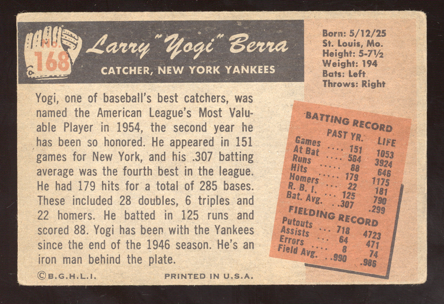 1955 Bowman Yogi Berra #168