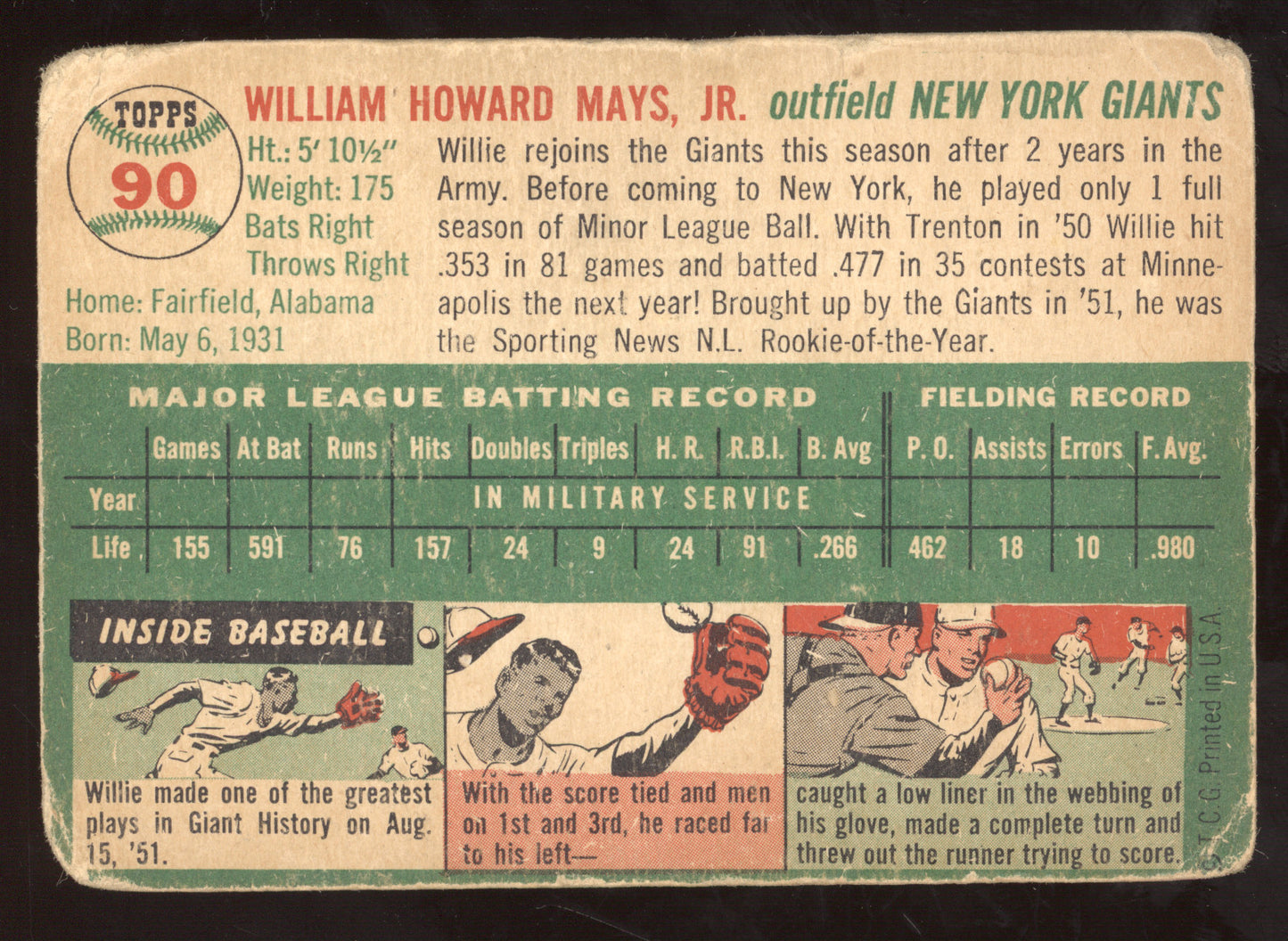 1954 Topps Willie Mays #90