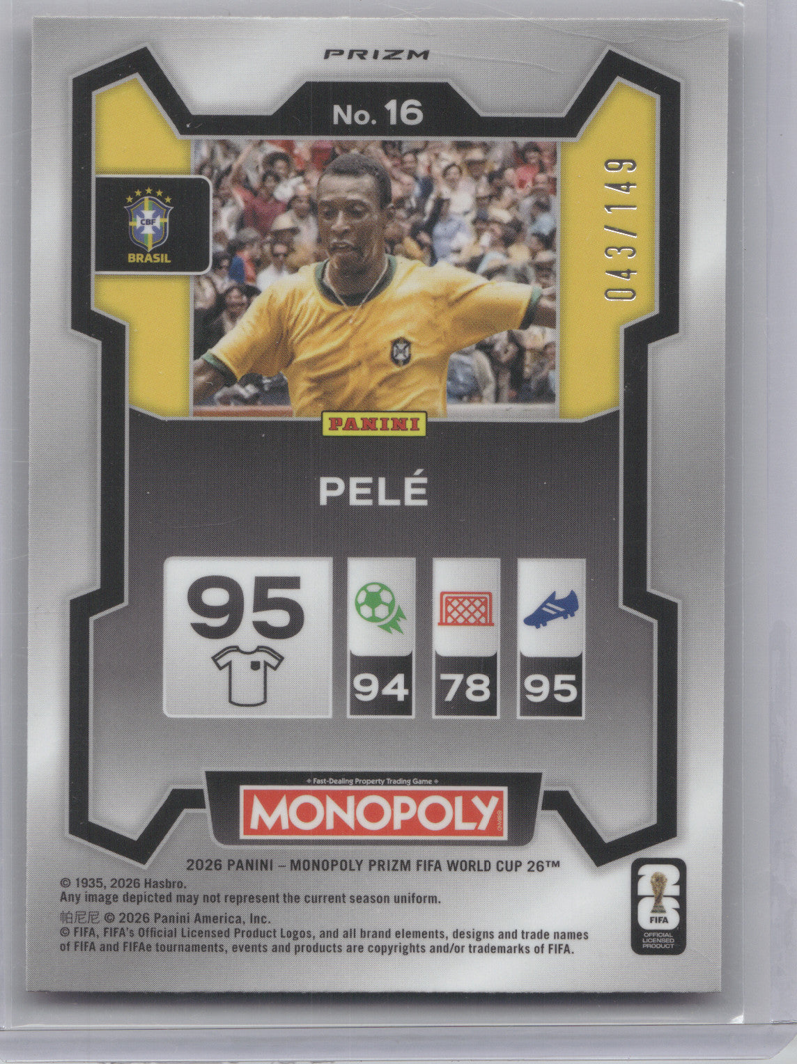 2026 Panini Monopoly Prizm FIFA World Cup 26 Pelé #16 Orange 043/149