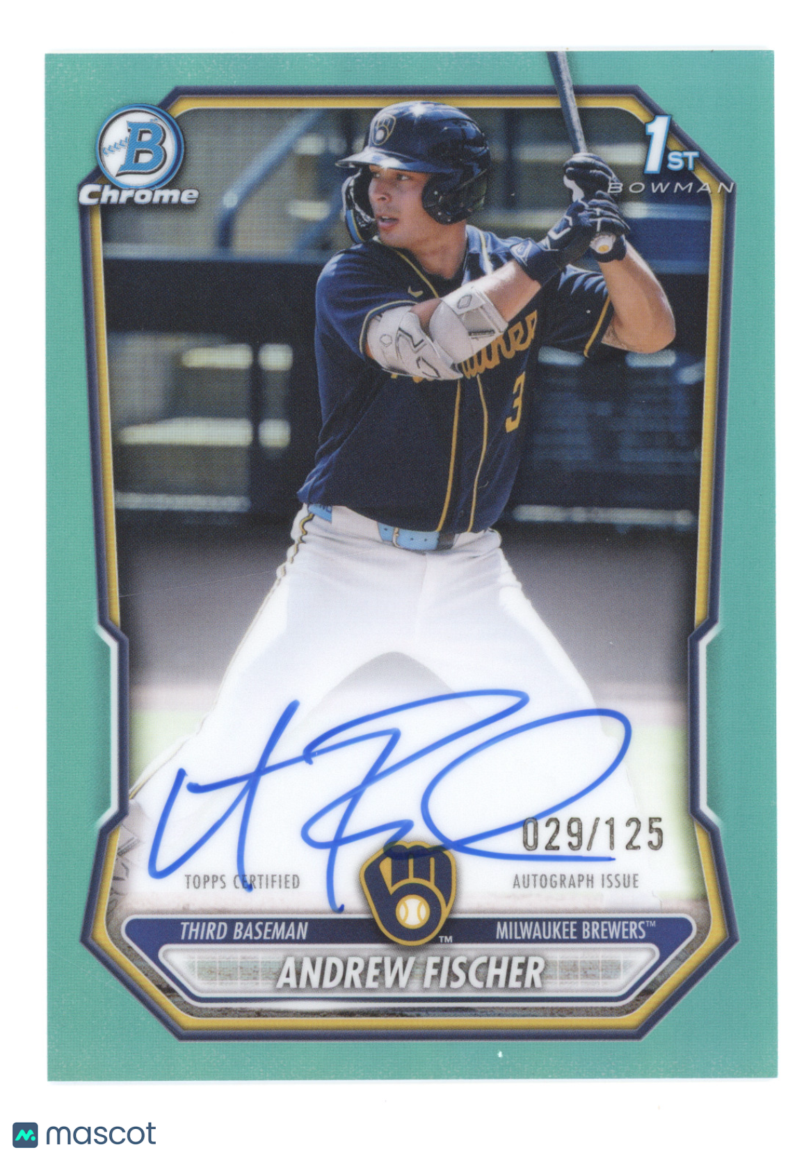 2026 Bowman Chrome Prospect Autograph Andrew Fischer #CPA-AF Aqua Ref. 029/125
