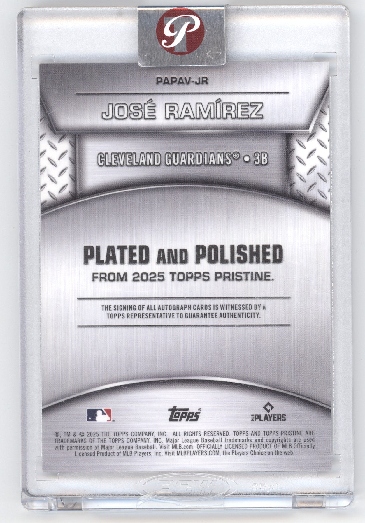 2025 Topps Pristine Plated and Polished José Ramírez #PAPAV-JR Autograph