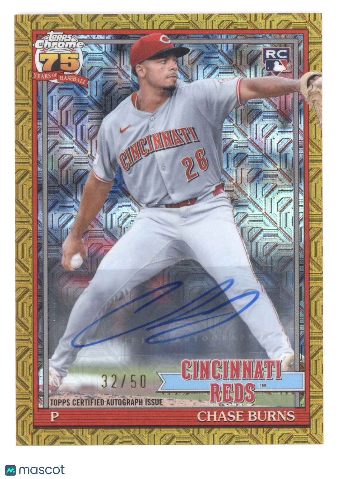 2026 Topps Chrome 1991 Autograph Chase Burns #34 Gold Mojo Refractor RC 32/50